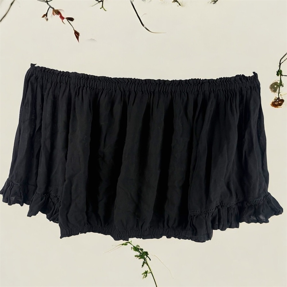 Keliki Hawaiian Black Off-Shoulder Women's Lightweight Crop Top Bell Sleeves L - Picture 4 of 10
